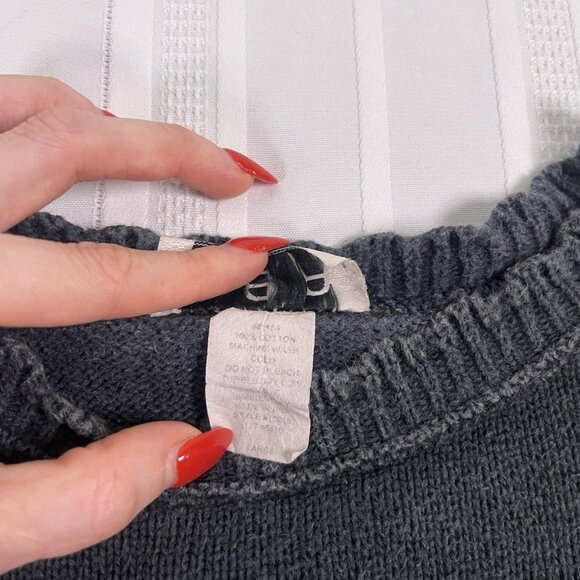 Vintage 90s LEA Knit Tunic Grey Sweater Pointelle Butterfly Boho Large Coquette - Picture 6 of 7